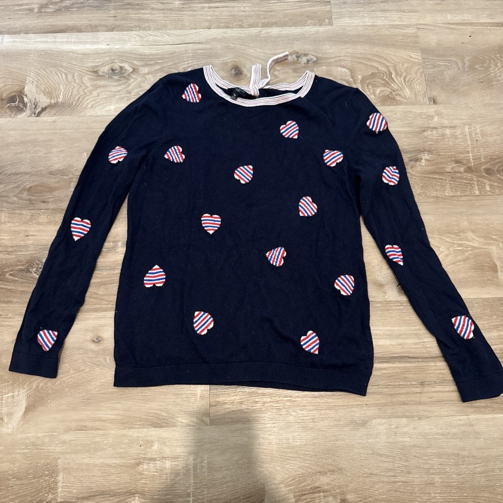 Talbots Wm  Sp Blue‎ Heart   Tie Back Long Sleeve Pullover Sweater  patriotic
